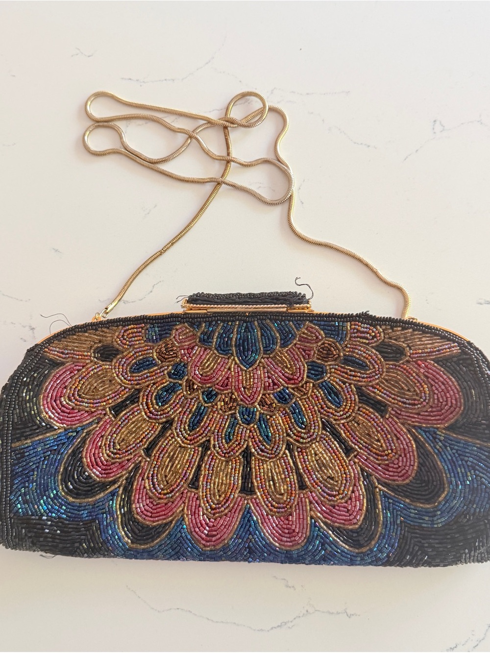 Vintage Beaded Peacock Evening Clutch Purse Art Deco Floral Bag Black Pink Gold - Picture 3 of 9